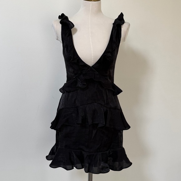 House of Harlow 1960 Black Ruffle Mini Dress black cocktail mini dresss size Med - Picture 4 of 5